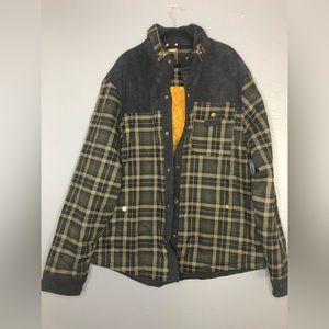 Mens Long Sleeve Fleece Lined Plaid Button Down Casual Jacket Size Large